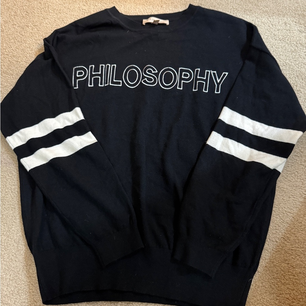 Philosophy Women's Black Sweater with White Stripes
